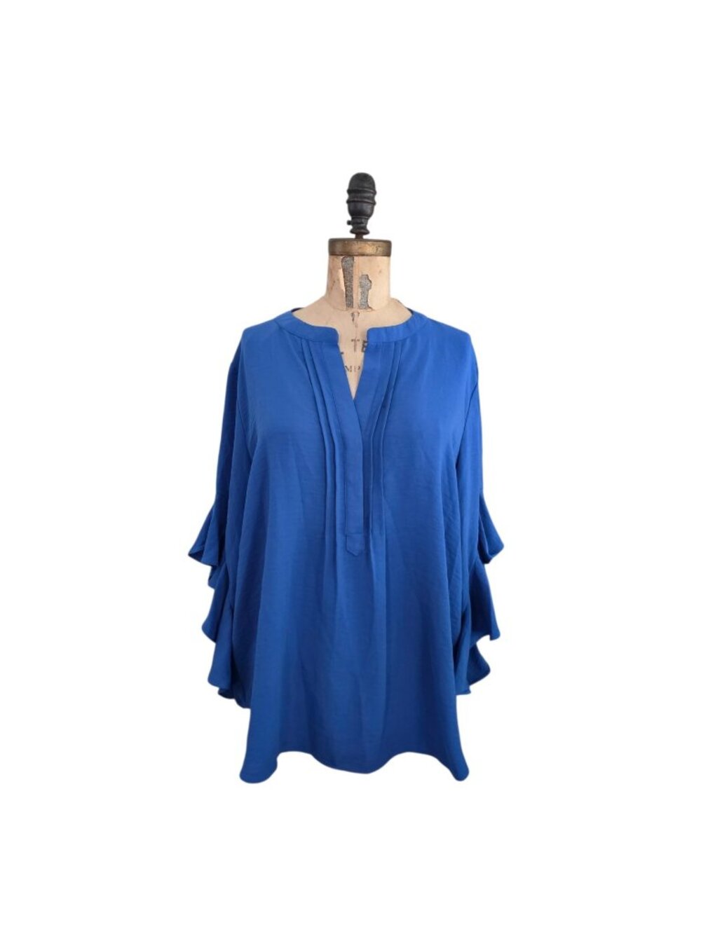 Vince Camuto Ruffle Sleeve Split Neck Top Deep Azure XL NWT